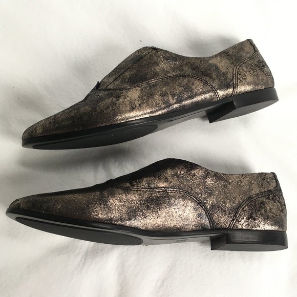 Frye Terri Slip on shoes flat gold black leather - Picture 6 of 12